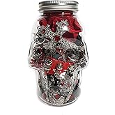 Jollyhit Gothic Red & Black Vampire Mystery Jewelry Jar – 30PCS Costume Rings, Necklaces & Earrings in Plastic Skull Jar, Christmas Vampire Gift for Women, Birthday & Party Favor, Gothic Jewelry Set, Christmas unique girlfriends gift for women