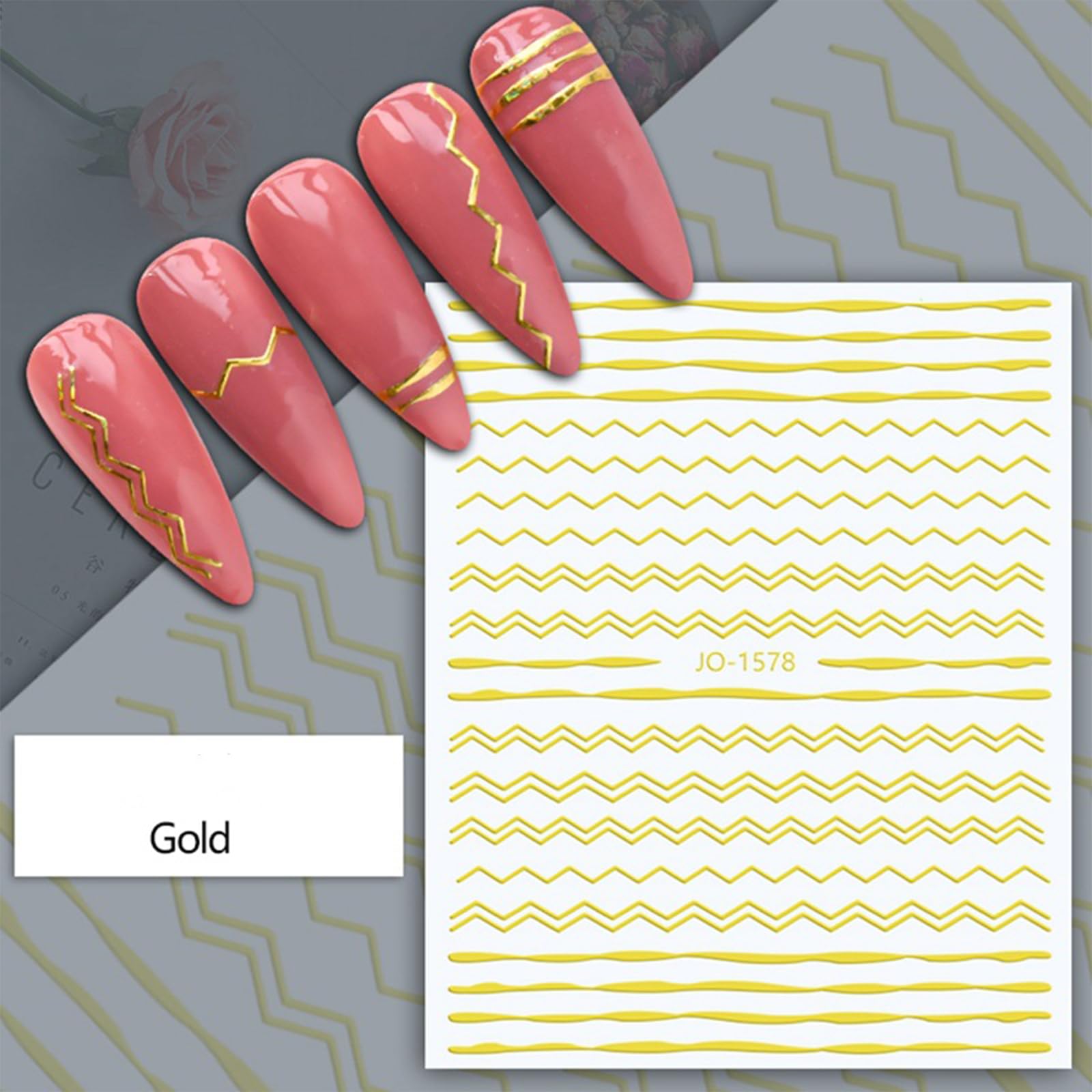 12 Sheets Gold Nail Stickers Decals Gold Line Nail Decals for Nail Art Nail Art Stickers 3D Self Adhesive Metal Stripe Wave Nail Sticker Nail Designs Nail Art Supplies for Women Manicure Decorations - Image 5