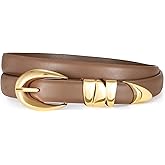 XZQTIVE Women's Skinny Leather Belts Ladies Thin Waist Belts for Jeans Dress Pants Trendy Black Belt with Gold Buckle