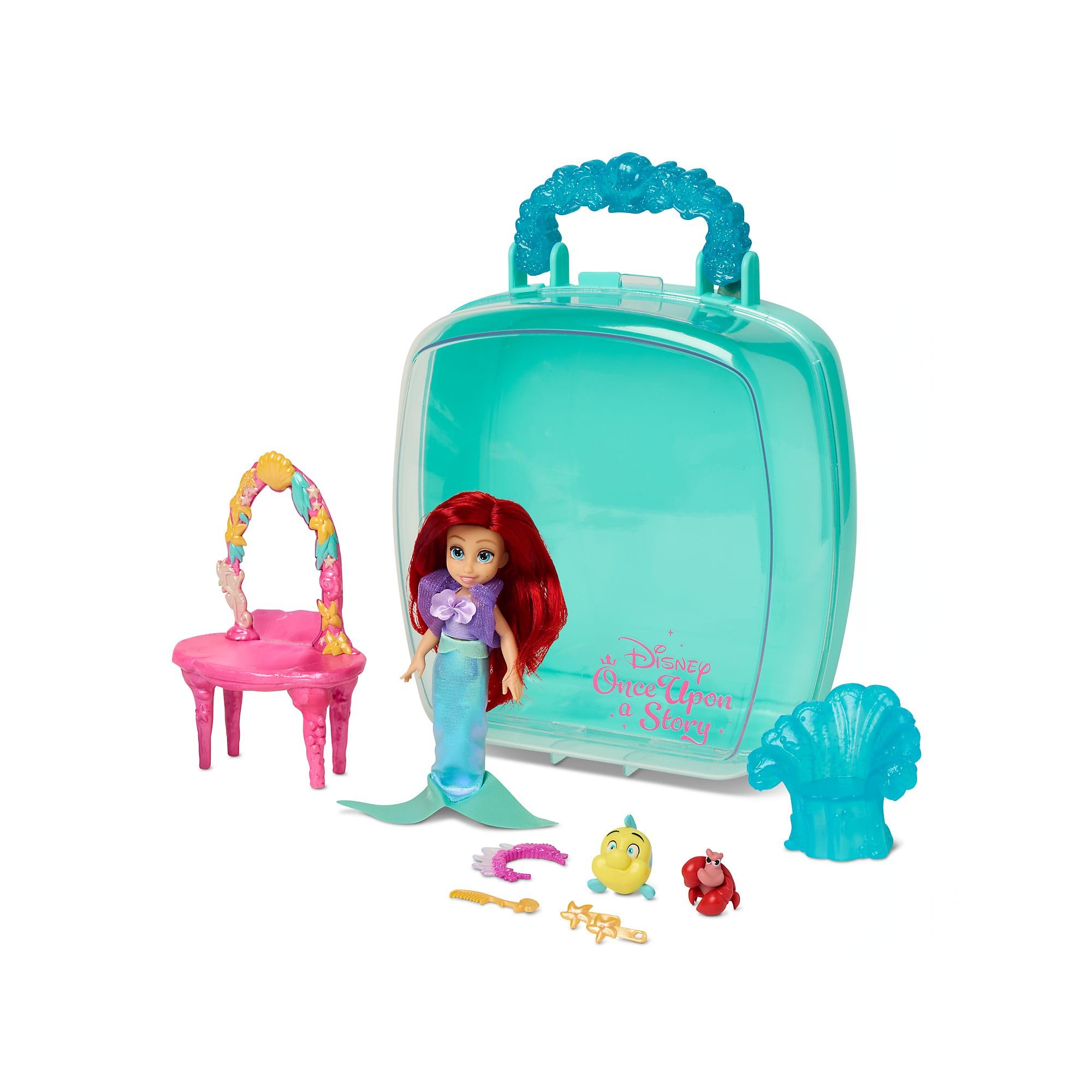 Disney Store Official Disney's Once Upon a Story Ariel Mini Doll Playset, The Little Mermaid, 9 Pc., Toy Figure Set with Accessories, Including Sebastian and Flounder Figures - Suitable for Ages 3+