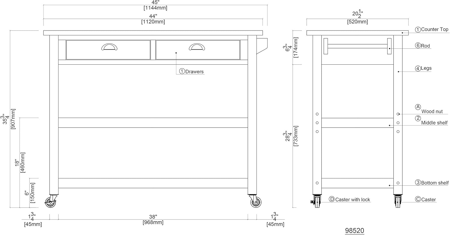 Boraam Sonoma Kitchen Cart, Barnwood Wire-Brush: Furniture & Decor