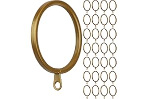 Meriville 28 pcs Gold 1.5-Inch Inner Diameter Metal Flat Curtain Rings with Eyelets, Fits Up to 1 1/4-Inch Rod