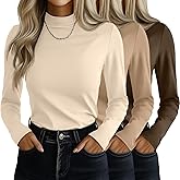 Ficerd 3 Pack Women's Mock Turtleneck Shirts, Long Sleeve Mock Neck Pullover Tops Slim Fitted Stretch Undershirt Tee Blouse