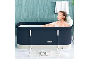 HOTMAX Portable Bathtub for Adult Foldable, Soaking Shower Freestanding Collapsible Bath Tub with Inflatable Pillow and Seat, Ice Bath, Hot Bath Tub for Home SPA