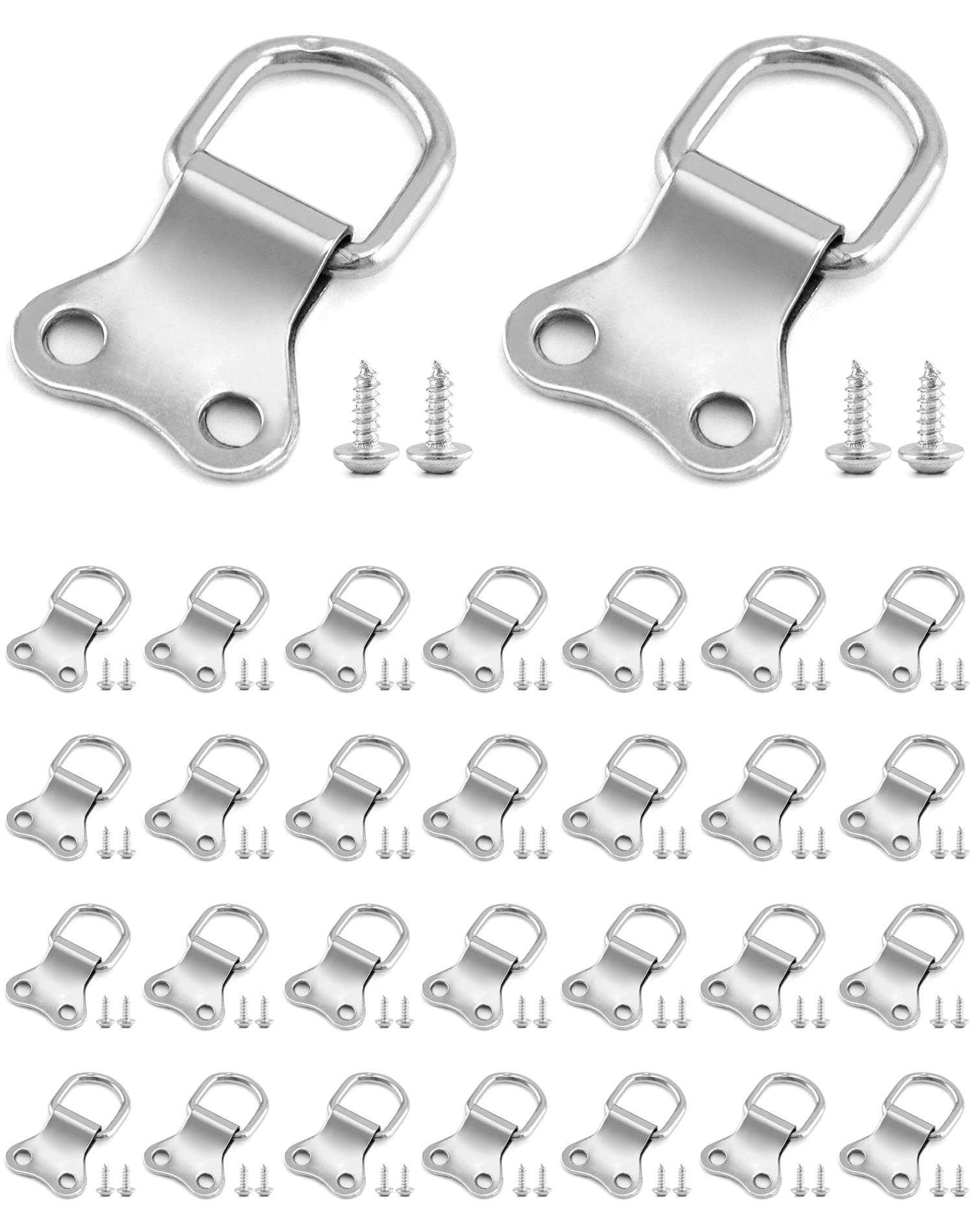 QWORK® 30 Pcs D Ring Suspension , D Ring Picture Hangers with Screws , for Photo Frame Hangers Wall DIY Bracket