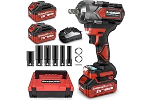 SundpeyPRO Cordless Impact Wrench 750Ft-lbs - 1000N·m Power Impact Gun 1/2 Inch - 21V 2600RPM Brushless Electric Impact Wrench with 4.0Ah Battery & Socket & Fast Charger & Sturdy Case for Car Home DIY