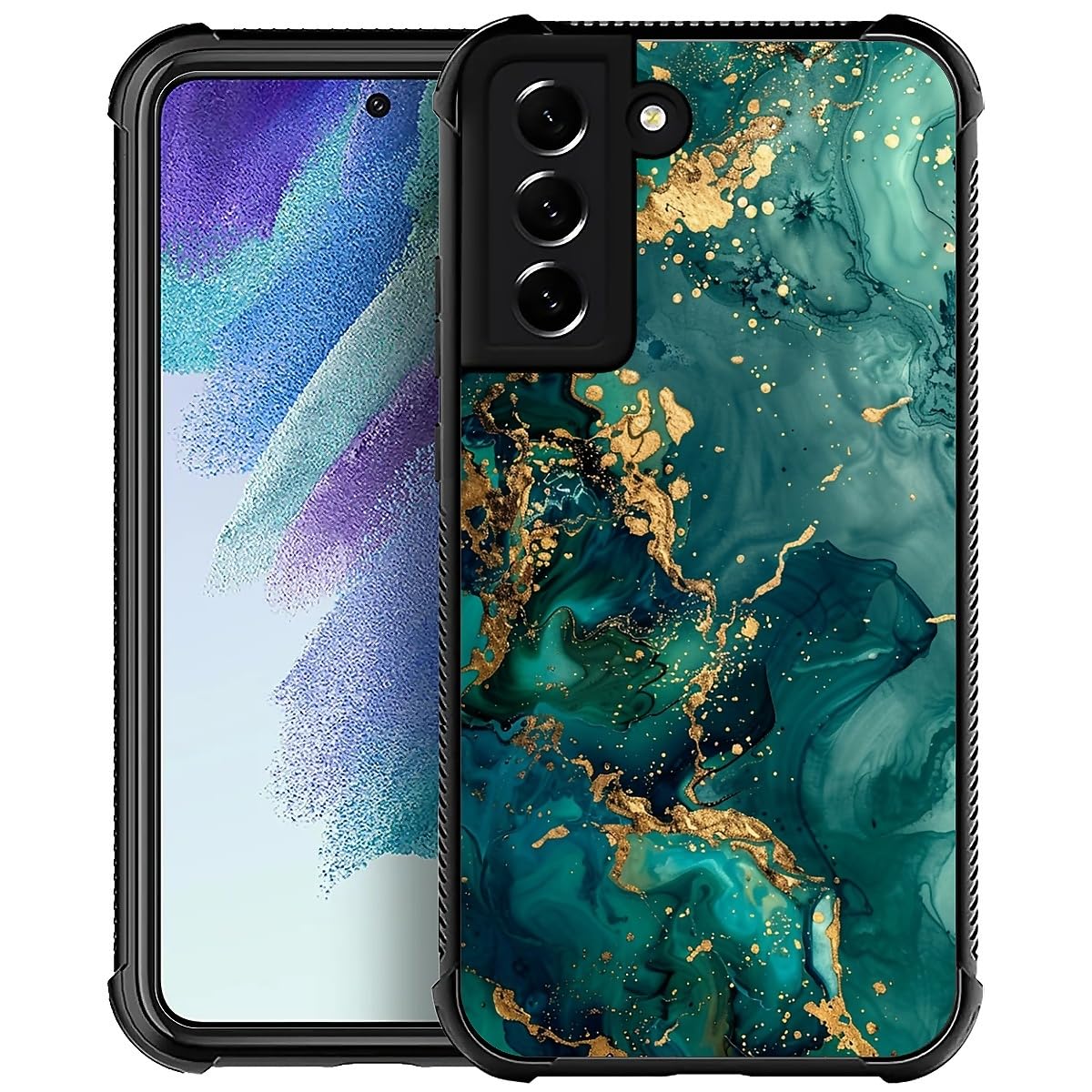 WANKBLC Compatible with Samsung Galaxy S21 FE Case, Shockproof Protective for Man Women Non-Slip for Samsung Galaxy S21 FE Crazy Pattern Marble Art Teal Gold Shining Points