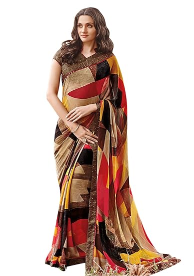 Women's Georgette Saree With Blouse Piece (3892_Multicolored)