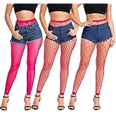 LUCKELF 3 Pairs Women Footless Fishnet Stockings High Waist Tights 8+ Solid Color Cosplay Lingerie Elastic Pantyhose