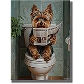 Yorkshire Terrier on Toilet Wall Art Print Poster, Dog Bathroom Humor Decor Posters Prints for Restroom Home Picture Painting Artwork Gallery (Yorkshire Terrier, 12x16inch, Unframed)