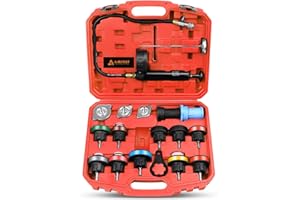 ADAFIRST Radiator Pressure Tester Kit, 18PCS Automotive Water Tank Manual Pump Pressure Test Tool and Adapters Work on Cooling System Leak Down Detection for Cars Motorcycles Trucks Airlifts, Red