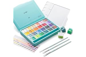 HIMI Twin Cup Jelly Gouache Paint Set with 3 Paint Brushes, 48 Colors 12g, Jelly Cup Design, Non Toxic Paint for Canvas and Paper, Art Supplies for Professionals (Green Case)