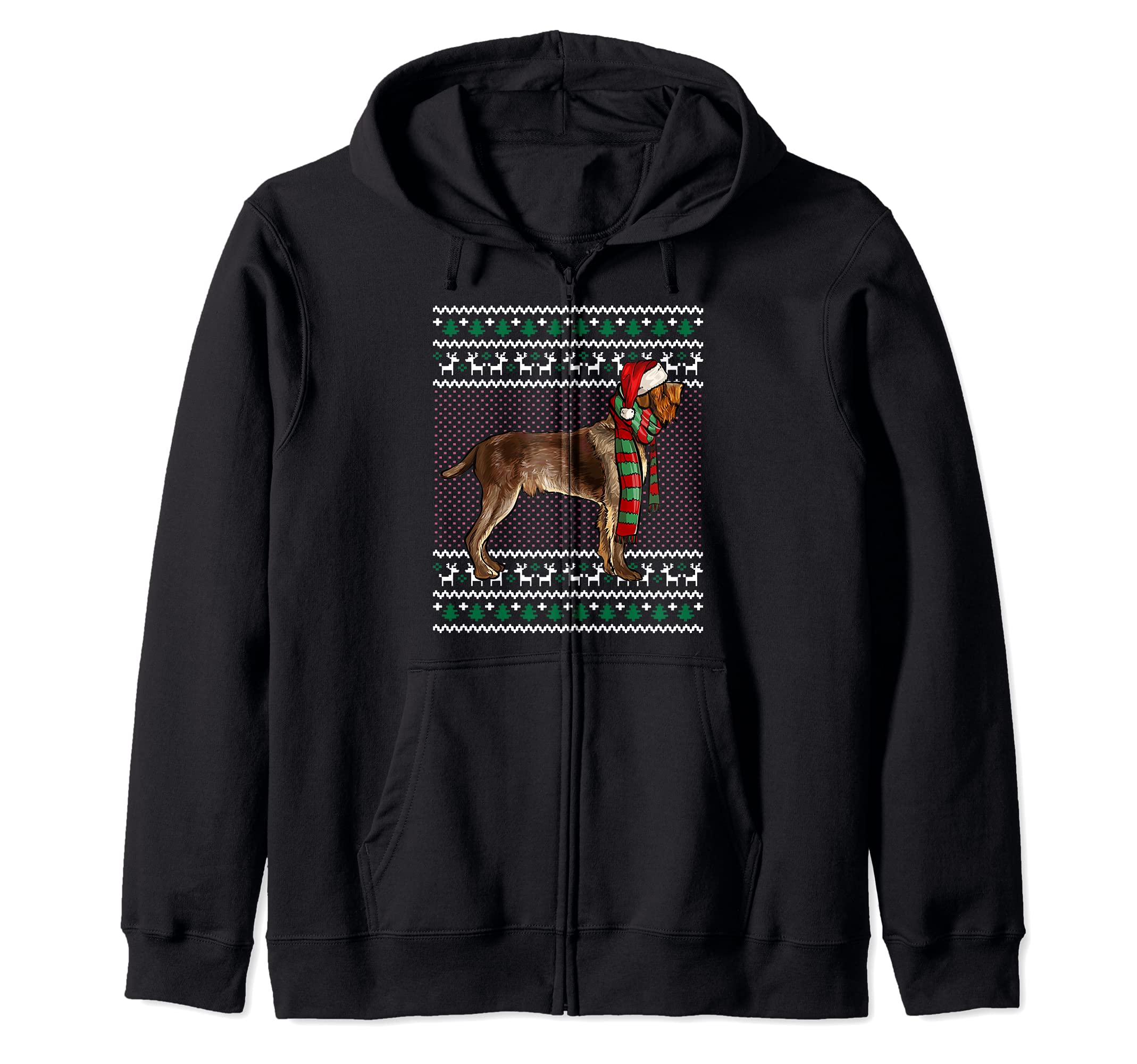 Xmas Wirehaired Pointing Griffon Dog Santa Ugly Christmas Zip Hoodie