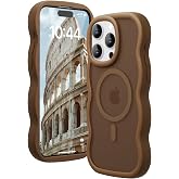 Amzfield for iPhone 14 Pro Max Case for Magsafe Wavy Frame Cute, Brown | Aesthetic Translucent Matte Hard Back Silicone Bumper Shockproof Protective Magnetic Chic Girly Phone Case for Women Girls