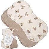Ali+Oli 2-pk Muslin Burp Cloths for Baby Boys and Girls (Teddy-Taupe) Organic Baby Burp Cloth, Burp Rags for Newborn
