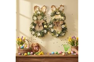 Easter Bunny Wreath with Burlap Bow and White Daisies, Decorative Spring Door Hanging, 2 Pack