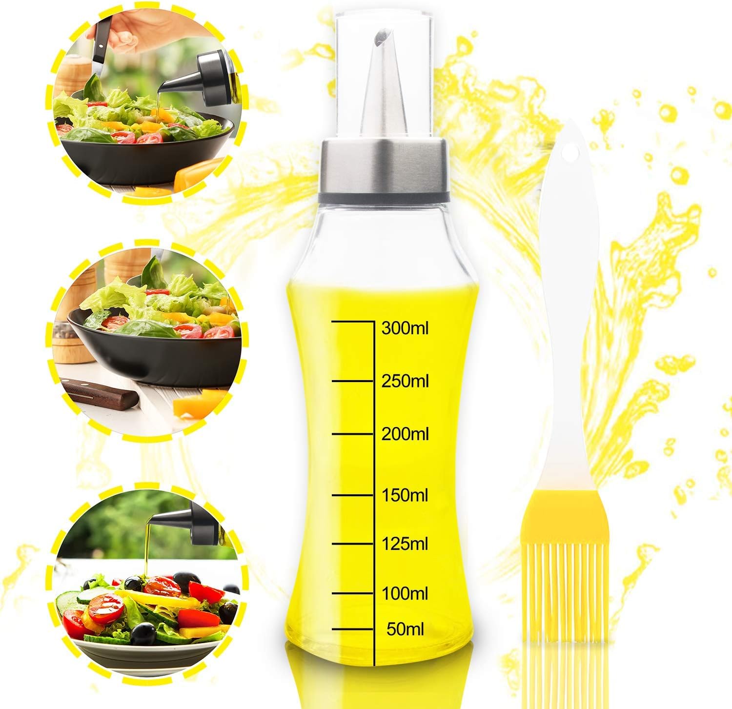 Blasoul Olive Oil Dispenser Bottle 14 Ounce Glass Olive Oil Bottles with Stainless Steel Easy Pour Spout,Oil Container Oil and Vinegar Dispenser Set for Kitchen,Cooking Oil Cruet with Degree Scale