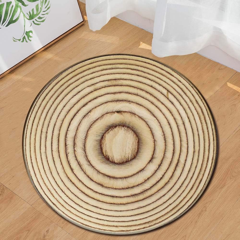 Onegirl Wood Grain Round Carpet 24" Home Area Rug Kids Play Rugs Non-Slip Floor Mat Living Room Seat Cushion Foot Mat Doormat Home Decoration