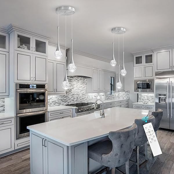 CENOZO 3-LIGHTS MODERN PENDANT LIGHTS FOR KITCHEN ISLAND LED DIMMABLE CRYSTAL GLAM CEILING PENDANT LIGHTING CHANDELIER FOR DINING ROOM HALLWAY BEDROOM CORNER LAMP BRUSHED NICKEL