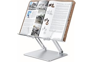 SupeDesk Book Display Stand, Adjustable Book Stand for Cookbook/Tablet/Ereader/Laptop, Book Stand for desk with Retractable Page Clips, Book Holder for Reading Cooking Study (Wood+Aluminum)