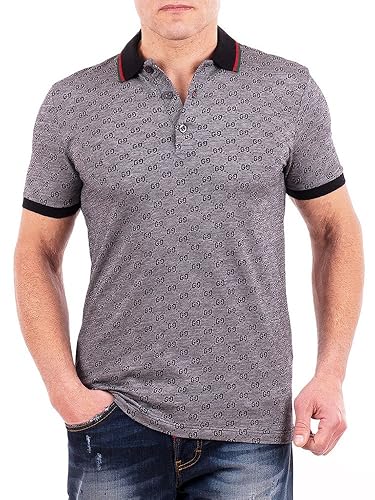 Gucci Polo Shirt, Mens Gray Short Sleeve Polo T- Shirt GG Print (L