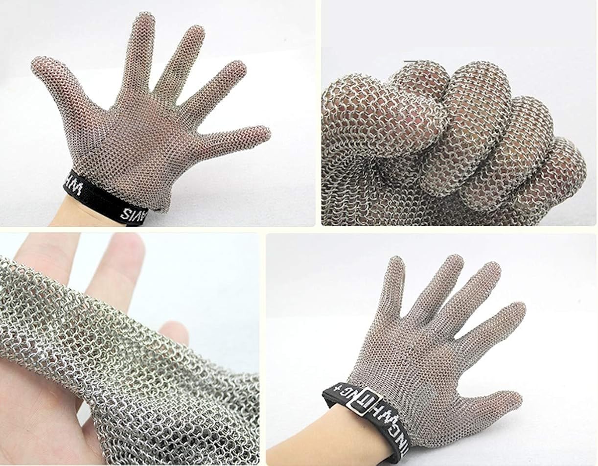 ZHONGJIUYUAN 1 Pieces Stainless Steel Chain Mesh Glove 304L Stainless Steel Mesh Knife Cut