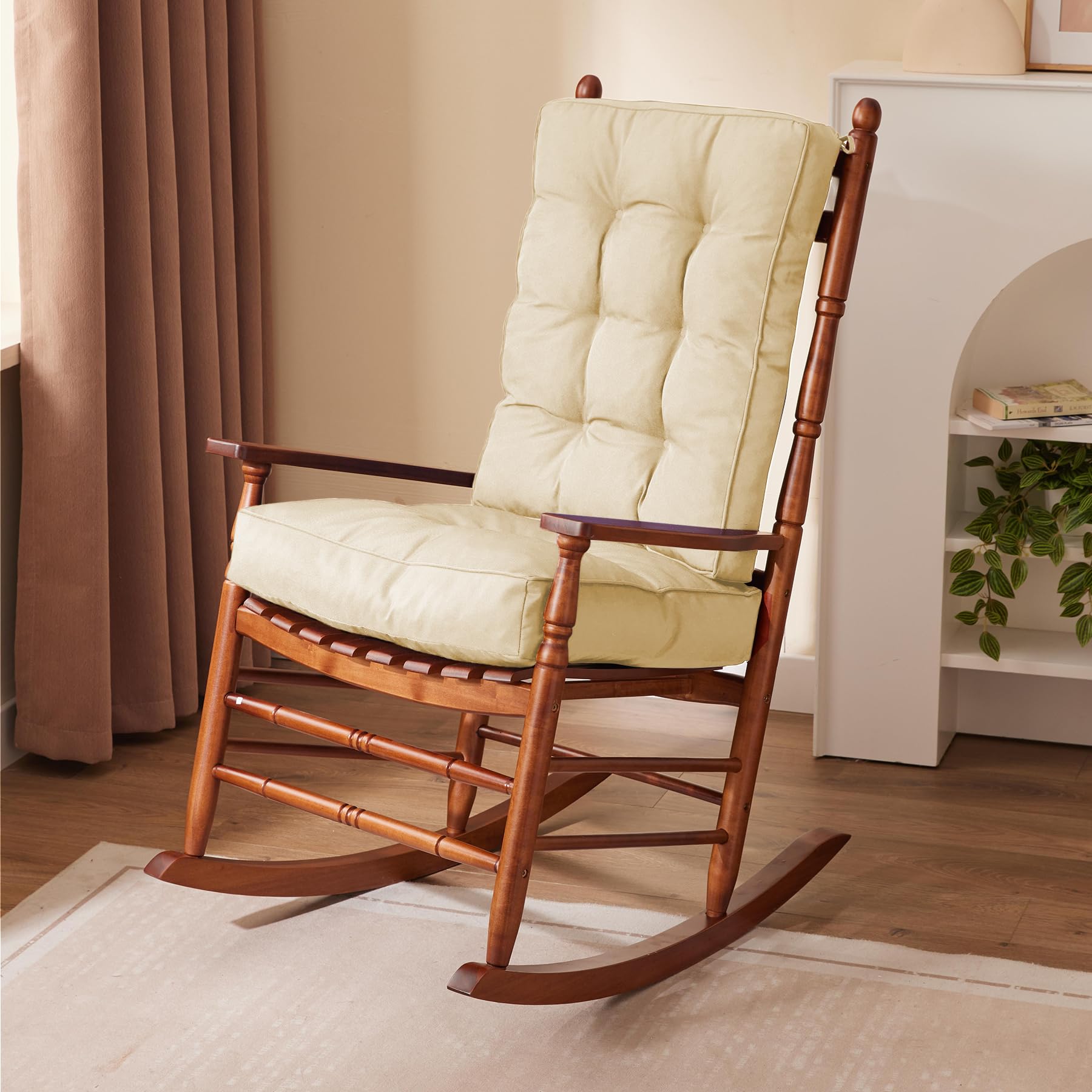 Photo 1 of IPYNBAP Rocking Chair Cushion Set, Waterproof and Fade-Resistant Patio Chair Cushions, Tufted Chair Pads for Rocker Furniture, 17x17 Inch, Indoor/Outdoor Seat Cushions with Ties, Beige