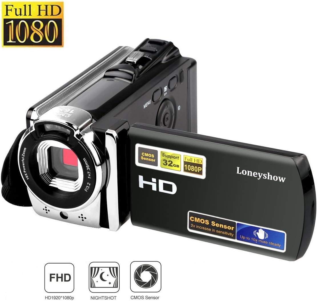 Camera Camcorder HD 1080P 24MP 16X Digital Zoom Video Camera Infrared Night Vision Handy Camera with 3.0" LCD and 270 Degree Rotation Screen for Novice(Black)