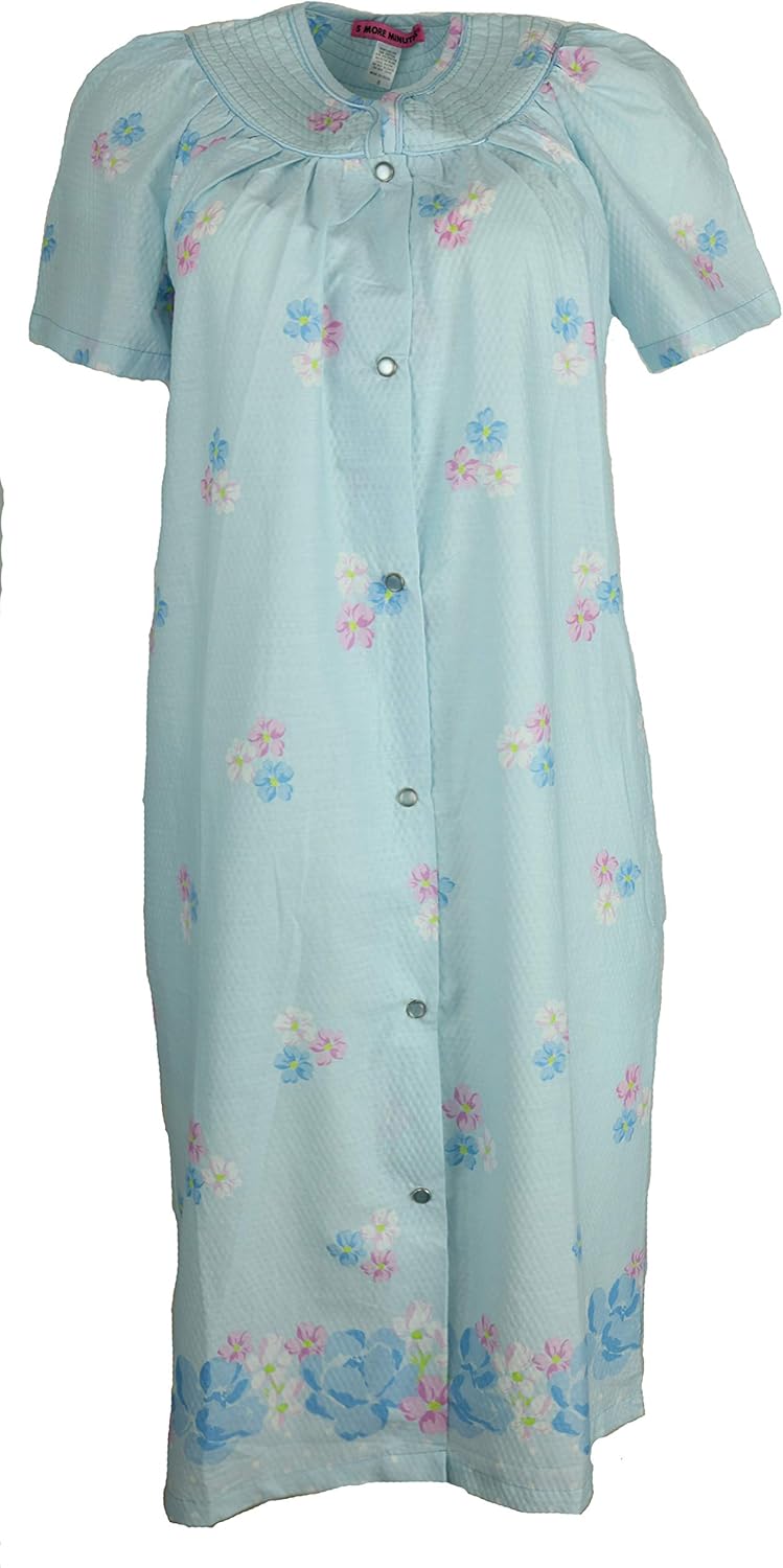 5 More Minutes Women's Cotton Blend Snap Front House Dress with Pockets