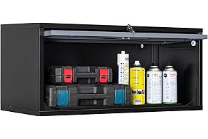 Fesbos Metal Storage Cabinet Black&Gray Wall Cabinets with Locking Door - Wall Mounted Storage Cabinet for Garage Warehouse Home Office - Assembly Required