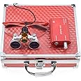 NSKI 3.5X Binocular Loupes Magnifying Glasses + 5W Lamp Belt Clip Type with Filter Aluminum Box (Red 1)