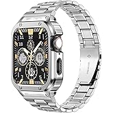 MioHHR Stainless Steel Watch Band with Case Compatible with Apple Watch Ultra3/2/1 Series 11 10 9 8 7 6 5 4 3 2 1 SE3/2/1, Metal Strap with Protective Cover for iWatch 49/46/45/44/42/41/40/38mm Men