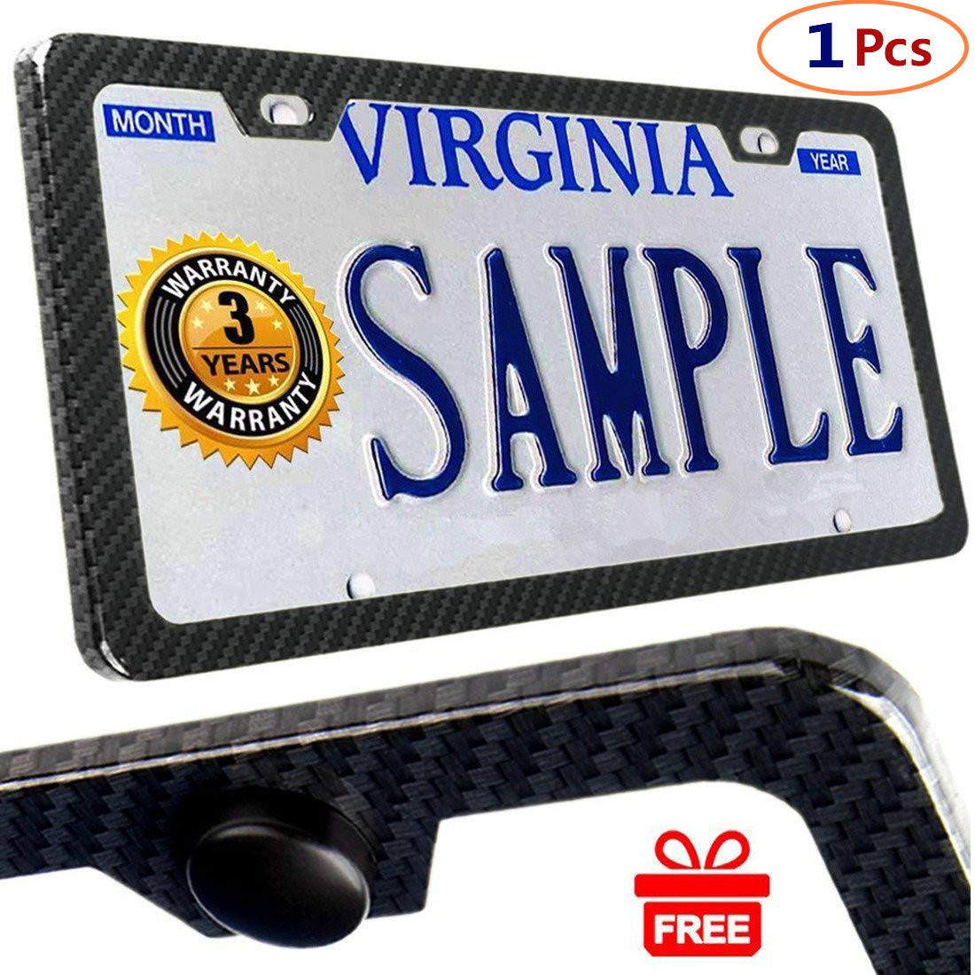 License Plate Frames Carbon Fiber Metal License Plate Frames Slim Standard Size With Screw Covers (2 holes-1piece)