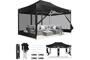 COBIZI 10x15 Canopy Tent, Heavy Duty Pop up Canopy with Sidewalls, Waterproof Easy Setup Canopy with Mosquito Netting, Outdoor Instant Screen Tents for Parties, Wedding, Backyard with Carry Bag, Black