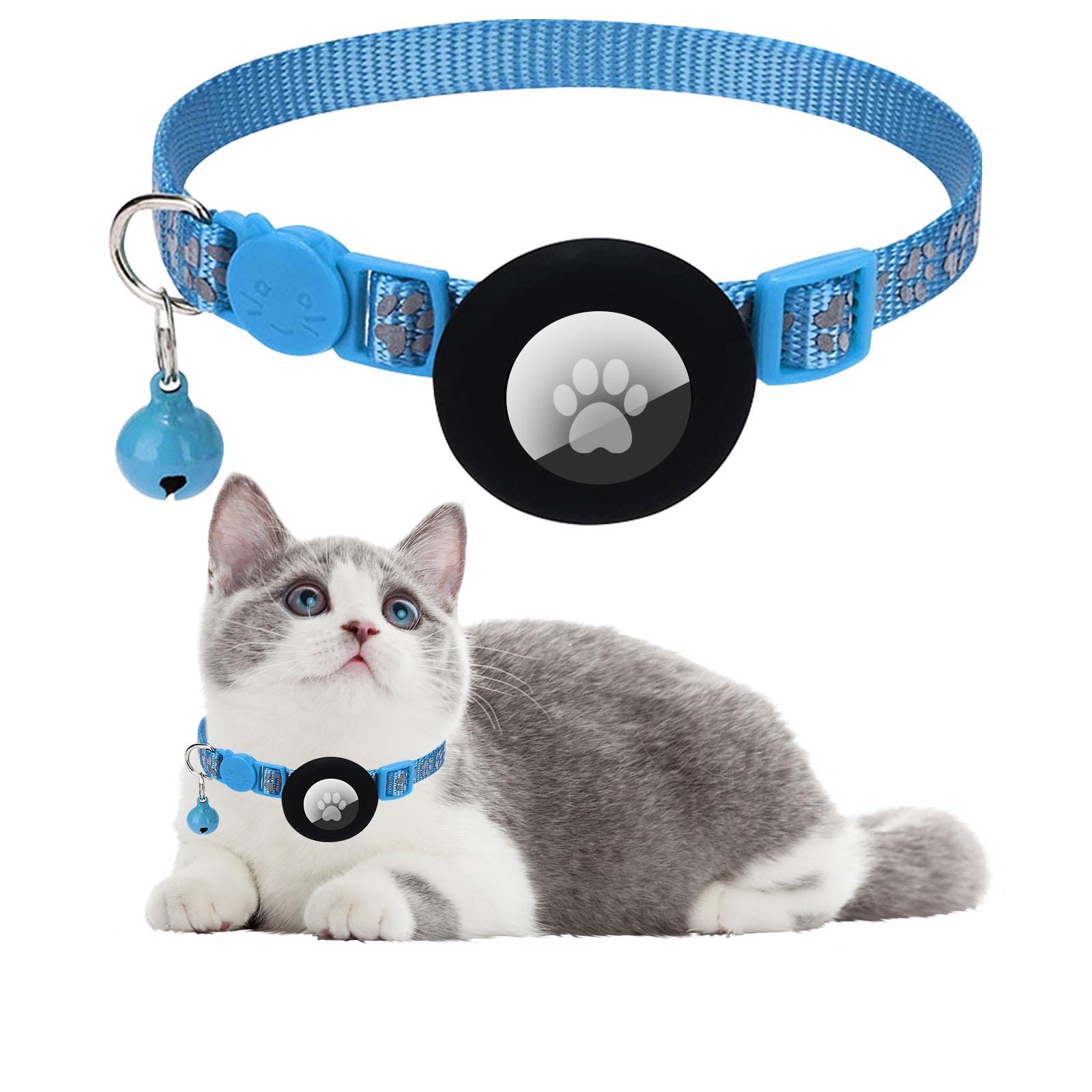 Ledeak Cat Collar with Air Tag Holder, Reflective Lightweight Airtag Cat Collar with Bell and Safety Buckle, Adjustable Quick Release Personalised Kitten Collar for Boy and Girl Cat (Blue)