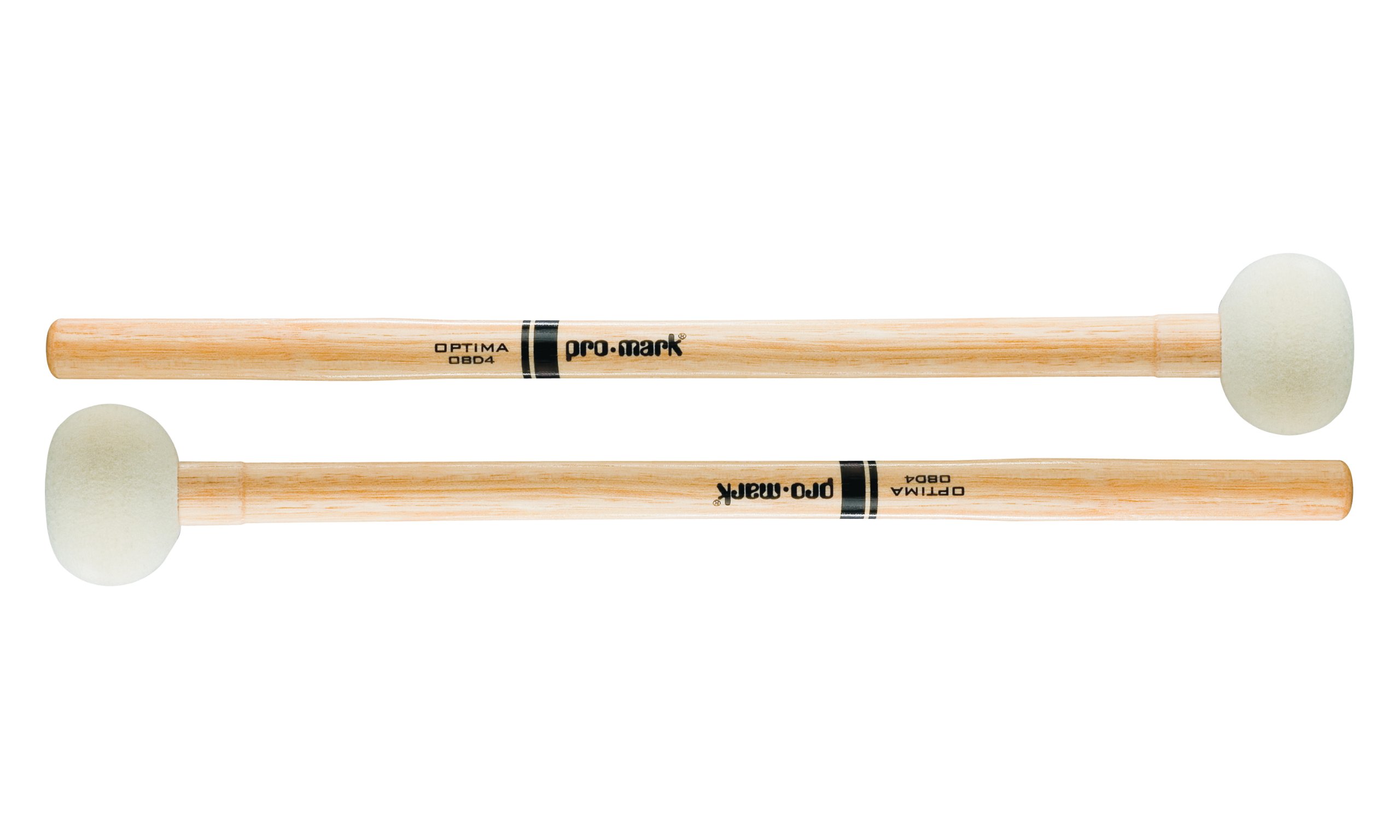 ProMark Bass Drum Mallets - OBD4 Hard Felt Felt Head - Ideal for 24,26,28 inch Bass Drums - Elliptical Shaped 2 inch Head - Weight Ring for Balance - 1 Pair