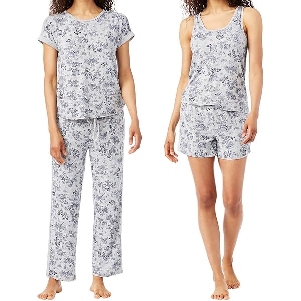 Lucky Brand Women's 4 Piece Pajama Set, Tee, Tank, Short, u0026 Pant (Medium,  Mini Denim Floral) at Amazon Women's Clothing store