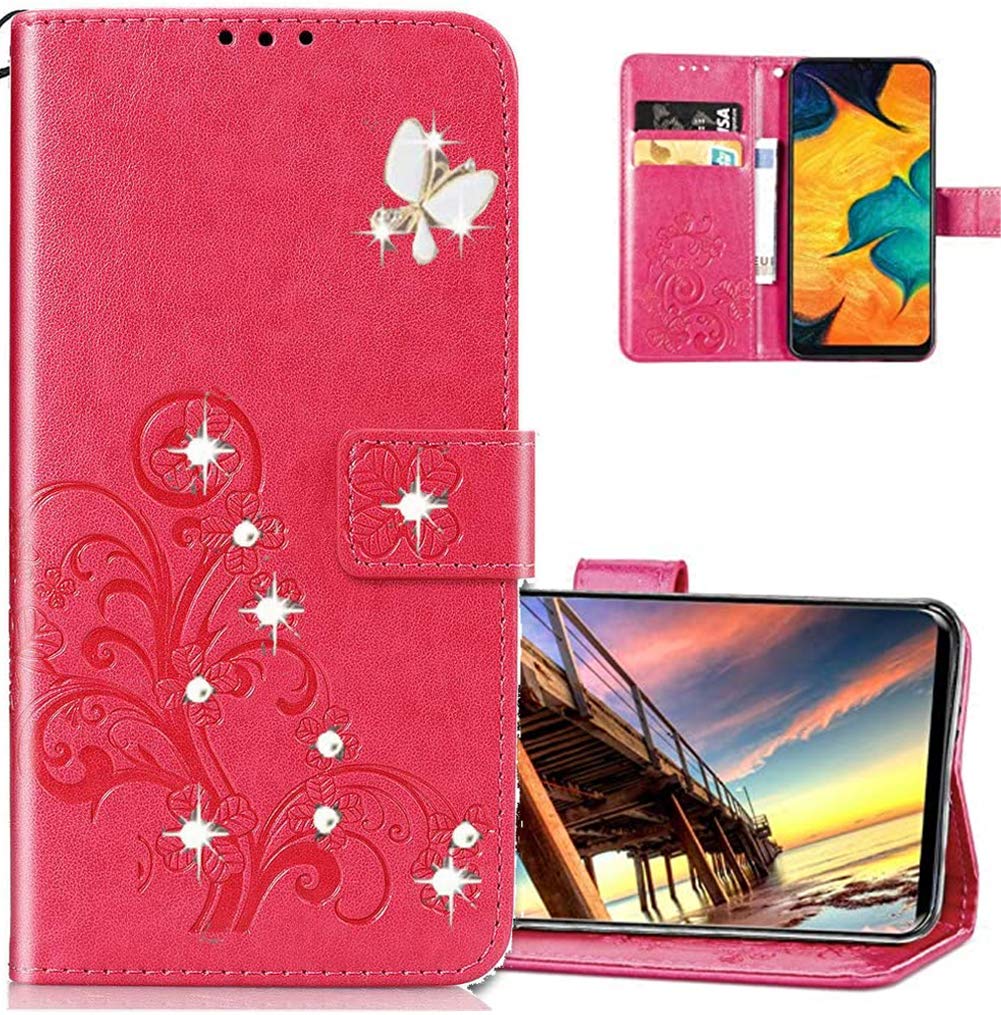 OOPKINS OnePlus Nord N10 5G Case Diamonds Lucky Clover Embossed Card Holder PU Leather Durable Magnetic Closure Protective Flip Stand Cover for OnePlus Nord N10 5G Diamond Clover Rose SD