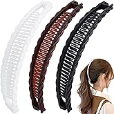 Mxxipp 3pcs Banana Hair Clips for Women, Non-Slip Large Hair Claw Clips, Classic Double Combs Hair Accessories for Thick Thin Fine Straight Curly Long Short Hair- Brown & Black & White