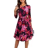 Zattcas Womens 3/4 Sleeve Floral Spring Midi Dress Clothes 2026 Crew Neck Flowy Mesh Cocktail Party Wedding Guest Dress