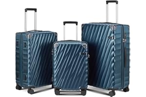 CASELLY Luggage sets 3 piece with Spinner Wheels, PC Hard Shell Travel Luggage, Carry On suitcase with TSA Lock,YKK Zippers,Charcoal Metallic (Navy, 3 Piece Sets(20/24/28))