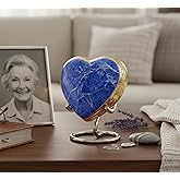 eSplanade Brass Mini Cremation Urn Heart-Shaped Keepsake Memorial Jar Pot Container | Small Urn for Funeral Ashes Burial | Stone Textured Keepsake with Stand | Blue - 2.75" Inches