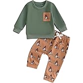 SAYOO Kids Baby Boys Duck Hunter Clothes Mallard Duck Sweatshirt Pullover Solid Color Pant 2Pcs Toddler Hunting Baby Outfit
