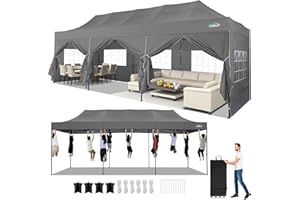 COBIZI 10x30 Heavy Duty Pop Up Canopy Tent with 8 Sidewalls, All Season Wind Waterproof Outdoor Party Tents for Parties Commercial Wedding Canopy Gazebo with Roller Bag, Gray