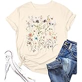 Women Boho Flower T Shirt Vintage Floral Graphic Shirt Botanical Tee Wildflowers Shirts Garden Lover Top