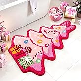 NIGOWAYS Christmas Bathroom Rug,Pink Christmas Tree Gifts Design Bath Rugs,Soft and Absorbent Bath Mats,Non-Slip Rug for Bathroom Shower Bath and Bedroom,Christmas Decoration Gifts(26in x 22in)