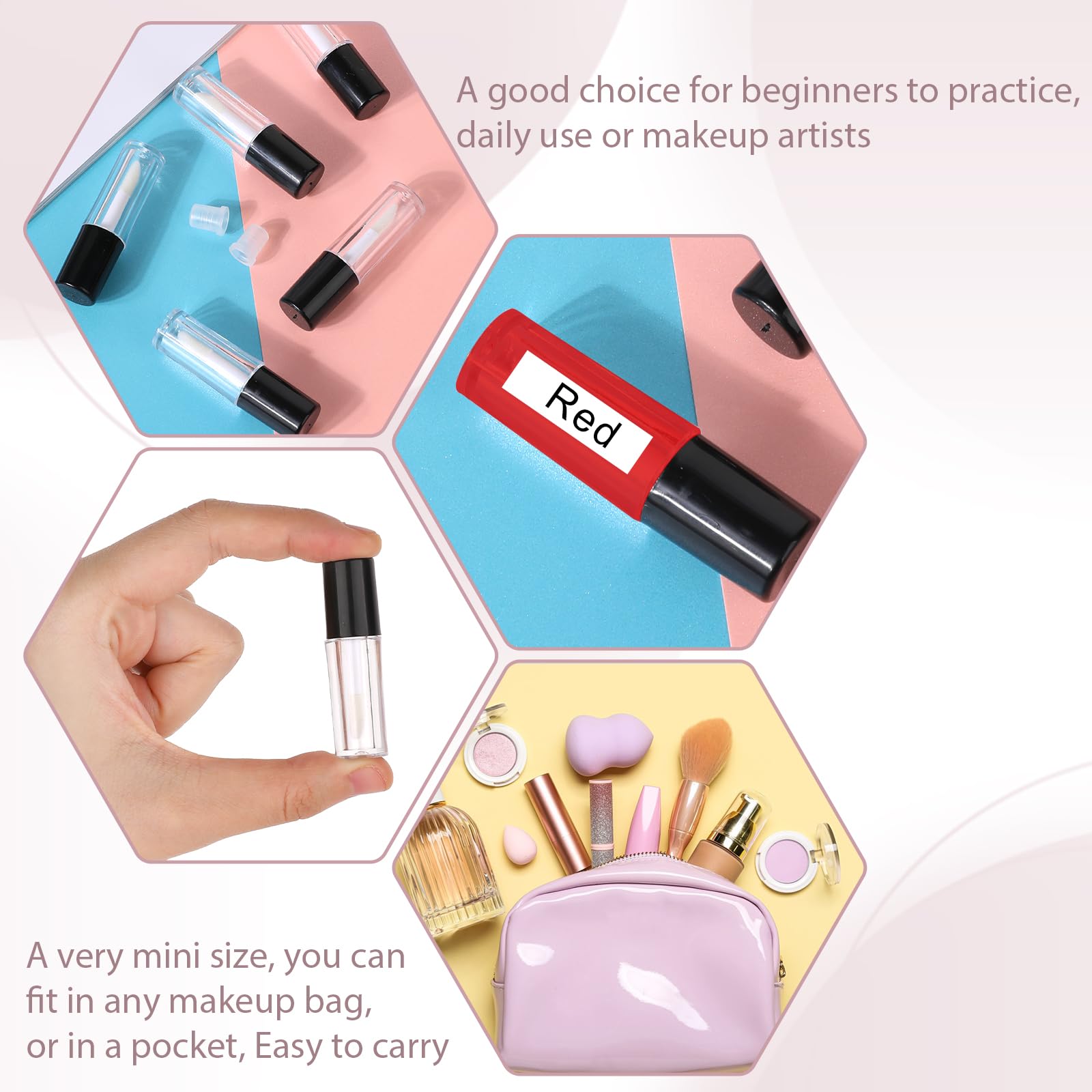 Molain 10pcs Empty Lip Gloss Tubes, 1.2ml Mini Refillable Cosmetic Containers Bottles Lip Balm Bottles for Lipstick Samples, Lip Balms(Black tube cap)