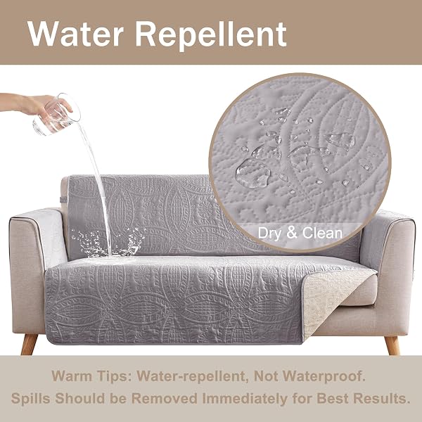 PAMHAVEN CLOUD PURPLE SOFA COVERS WITH POCKETS, ANTI-SLIP MEDALLION COUCH COVERS FOR 3 CUSHION COUCH SOFA, COUCH COVER FOR DOGS WATER-REPELLENT MACHINE WASHABLE (LARGE SOFA 68″, CLOUD PURPLE)