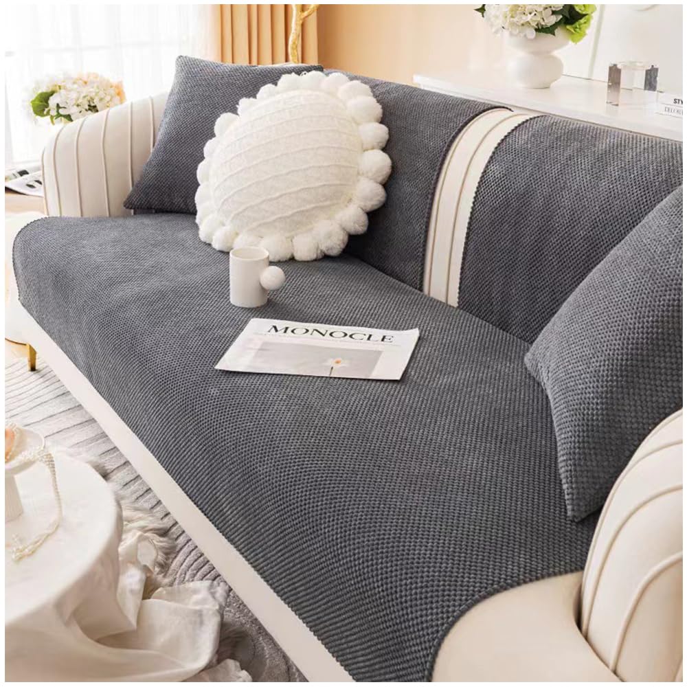 Axroad Mall Sofa Slipcover Corner 1/2/3/4 Seater Cover, Universal Non Slip L Shape Couch Cover Corn Fleece Fabric Furniture Protector Sofa Cover for Living Room (Dark Grey, 90 * 180cm)