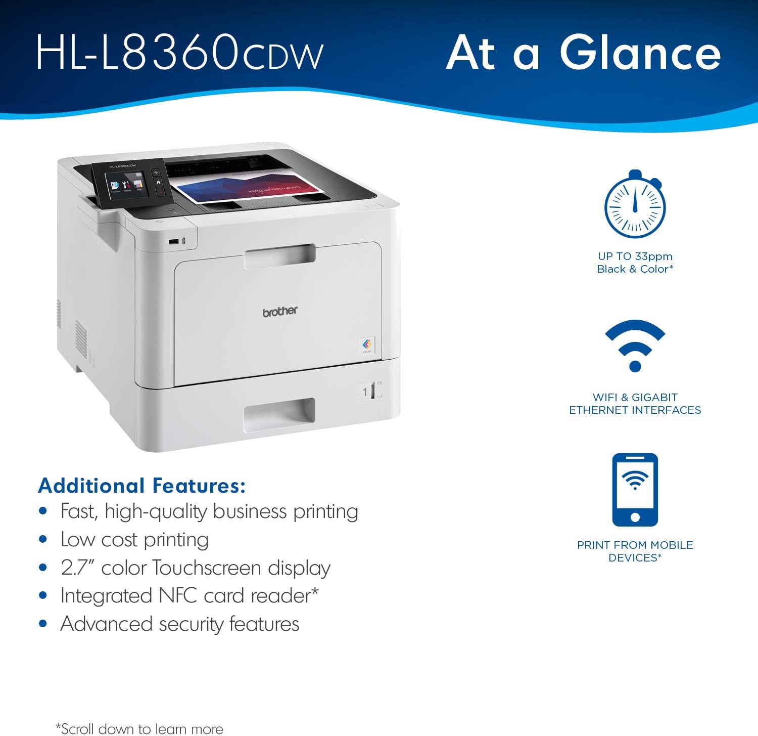 Brother Business Color Laser Printer, HL-L8360CDW, Wireless Networking, Automatic Duplex Printing, Mobile Printing, Cloud printing,  Dash Replenishment Ready: Office Products